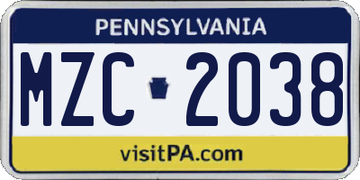 PA license plate MZC2038