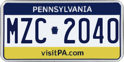 PA license plate MZC2040
