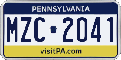 PA license plate MZC2041