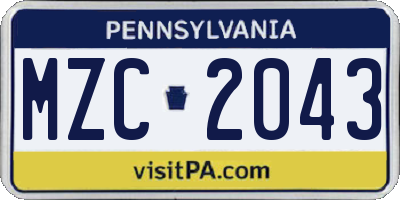 PA license plate MZC2043