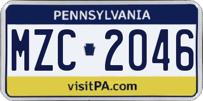 PA license plate MZC2046
