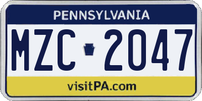 PA license plate MZC2047