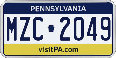 PA license plate MZC2049