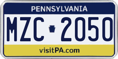 PA license plate MZC2050