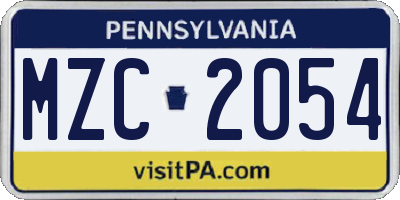 PA license plate MZC2054