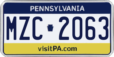 PA license plate MZC2063