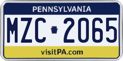 PA license plate MZC2065