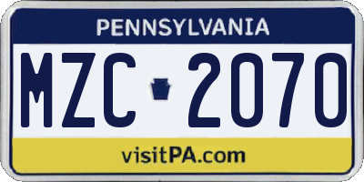 PA license plate MZC2070