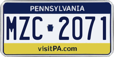 PA license plate MZC2071