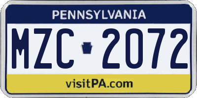 PA license plate MZC2072