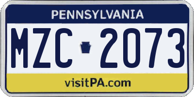 PA license plate MZC2073