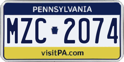 PA license plate MZC2074