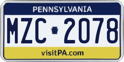 PA license plate MZC2078