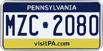 PA license plate MZC2080