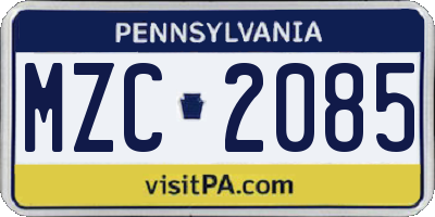 PA license plate MZC2085