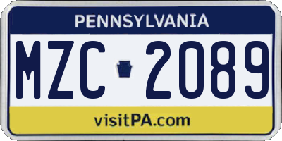 PA license plate MZC2089