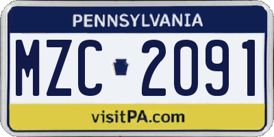 PA license plate MZC2091