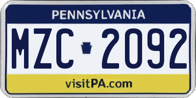 PA license plate MZC2092