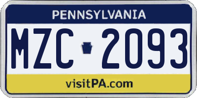 PA license plate MZC2093