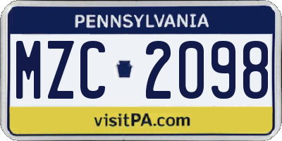 PA license plate MZC2098