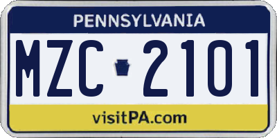 PA license plate MZC2101