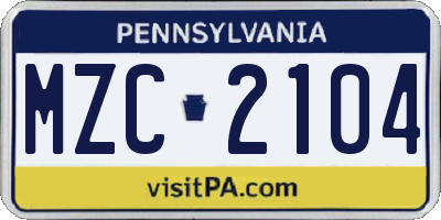 PA license plate MZC2104