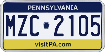 PA license plate MZC2105