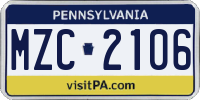 PA license plate MZC2106