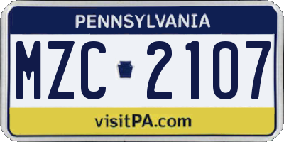 PA license plate MZC2107