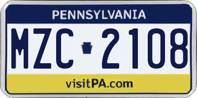 PA license plate MZC2108