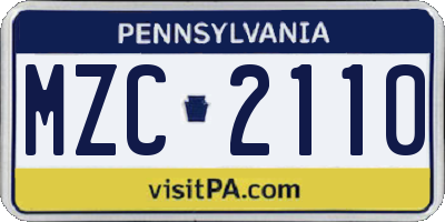 PA license plate MZC2110