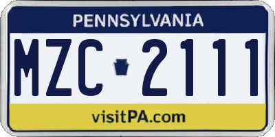 PA license plate MZC2111