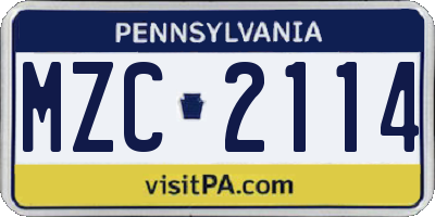 PA license plate MZC2114