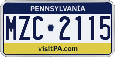 PA license plate MZC2115