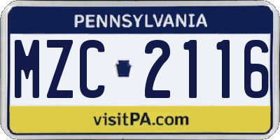 PA license plate MZC2116