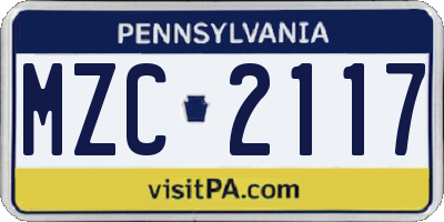 PA license plate MZC2117