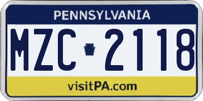 PA license plate MZC2118