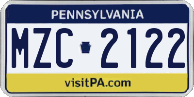PA license plate MZC2122