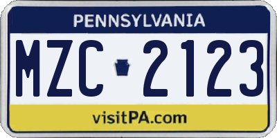 PA license plate MZC2123