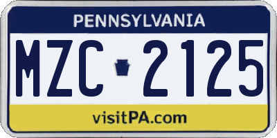 PA license plate MZC2125