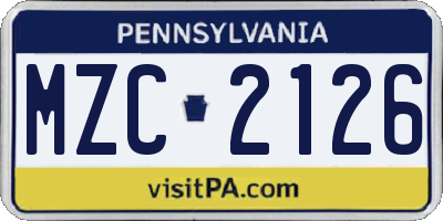PA license plate MZC2126