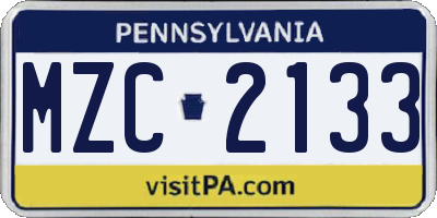 PA license plate MZC2133