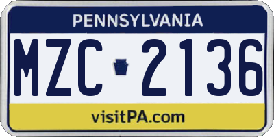 PA license plate MZC2136