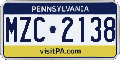 PA license plate MZC2138