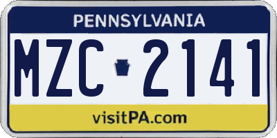 PA license plate MZC2141