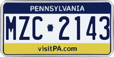 PA license plate MZC2143