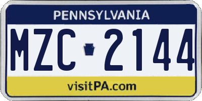 PA license plate MZC2144