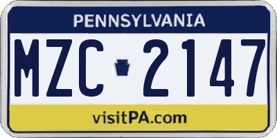 PA license plate MZC2147