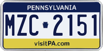 PA license plate MZC2151