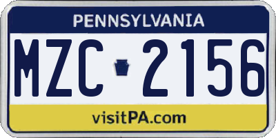 PA license plate MZC2156